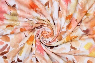 Tencel - Tencel stof - digitaal aquarel bloemen - wit zalm roze - 922767-40