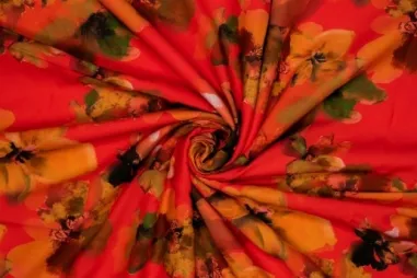 Rood - Viscose stof - linnenmix - digitaal bloemen - rood - 922781-71