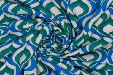 Uitverkoop - Viscose stof - digitaal fantasie - groen blauw wit - 321065-11