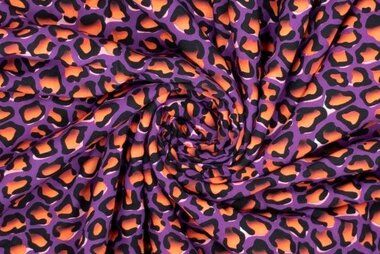 Jumpsuit stoffen - Viscose stof - digitaal leopard - paars oranje - 922812-21