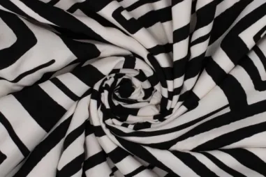 Polytex stoffen - Viscose stof - abstract - zwart wit - 321068-43
