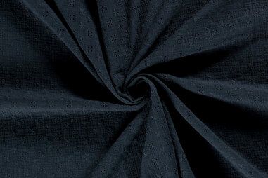 Katoenen stoffen met diverse stippen - Katoen stof - hydrofiel - geborduurd bloemen - marine - 21171-008