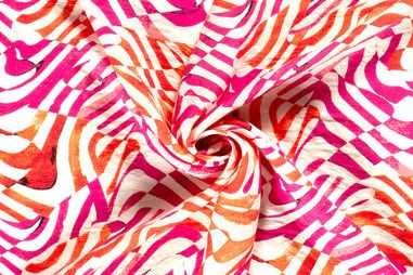 Laagjes kleding stoffen - Viscose stof - nylon twill - abstract - roze oranje - 21031-017