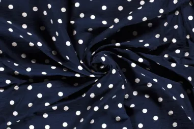 86% viscose, 14% polyamide stoffen - Viscose stof - nylon crepe - stippen - marineblauw - 21130-008