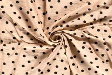 86% viscose, 14% polyamide stoffen - Viscose stof - nylon crepe - stippen - beige - 21130-052