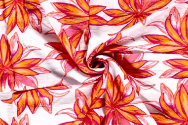 86% viscose, 14% polyamide stoffen - Viscose stof - nylon crepe - bloemen - wit - 21134-050