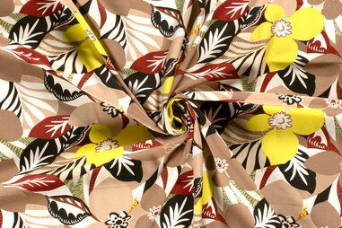 100% viscose stoffen - Viscose stof - bloemen - bruin - 21145-053