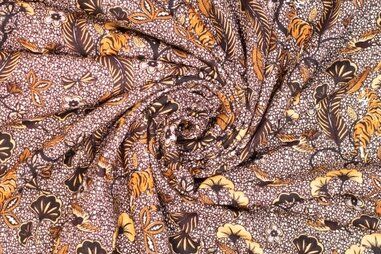 55% linnen, 45% viscose - Linnen stof - linnen mix viscose - digitaal fantasie - bruin - 923809-50
