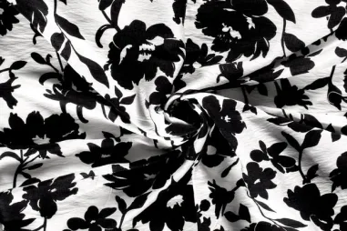 86% viscose, 14% polyamide stoffen - Viscose stof - nylon crepe - bloemen - wit - 21133-050
