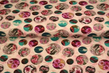 Multi stoffen - Tricot stof - digitaal fantasie - roze multi - 23320