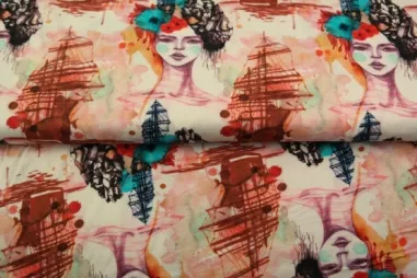 Multi stoffen - Tricot stof - viscose tricot digitaal abstract - roze multi - 23906-33