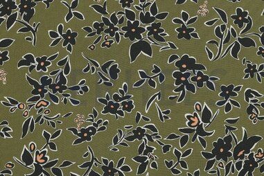 Jumpsuit stoffen - Viscose stof - bloemen - army green - 5412-047