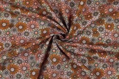 Stoffe - Katoen stof - bloemen - zalm terra wit - 5507-008