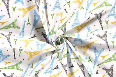 Pasen - Katoen stof - poplin - Eifeltoren - wit - 21564-050