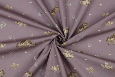 Lavendel stoffen - Katoen stof - digitaal paarden - lavendel paars - 3033-007