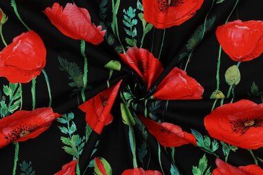 Poplin katoen stof - Baumwolle - digitale Blumen - schwarz - 3027-001