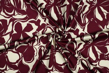 Bordeaux rode stoffen - Katoen stof - katoen satijn - bloemen - bordeaux - 3146-009