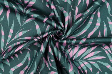 Bladeren motief - Katoen stof - katoen satijn - bladeren - groen roze - 3147-031