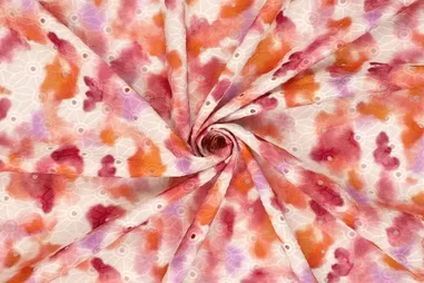 Embroidery stoffen - Katoen stof - paint brush embroidery - rood multi - 20523-445