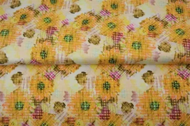 Stenzo stoffen uitverkoop - Tricot stof - digitaal bloemen - geel multi - 23908-08