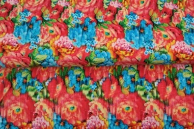 Stenzo stoffen uitverkoop - Tricot stof - digitaal bloemen - rood blauw - 23915-11