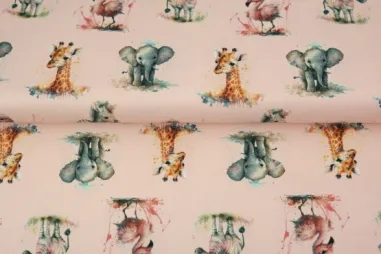 Stenzo stoffen uitverkoop - Tricot stof - digitaal dieren - licht roze - 23235-12