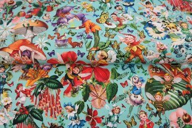 Lichtblauwe stoffen - Tricot stof - digitaal fantasie - lichtblauw - 23459