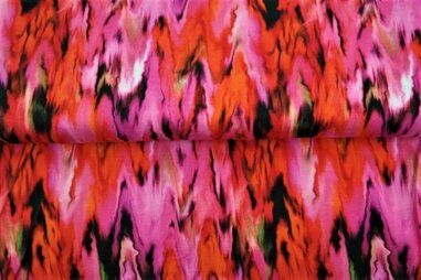 Stenzo stoffen - Tricot stof - digitaal abstract - roze rood multi - 23924-11