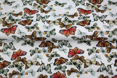 Vlinder motief - Tricot stof - digitaal vlinders - wit - 23252-02