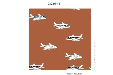 Stenzo stoffen uitverkoop - Tricot stof - digitaal vliegtuig - oranje - 23216-13