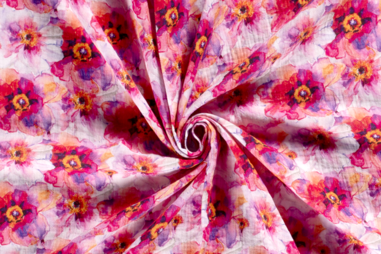 130gr/M² - Katoen stof - hydrofiel - bloemen - roze wit - 21549-050