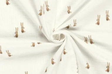 Dierenmotief stoffen - Katoen stof - hydrofiel - konijnen - gebroken wit - 21589-051