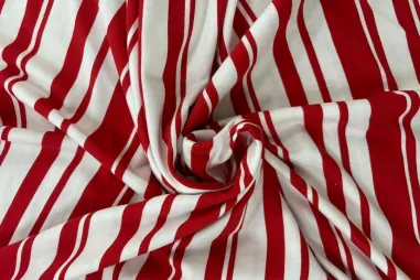 Overige merken stoffen - Katoen stof - lycra - gestreept - wit rood - JT212