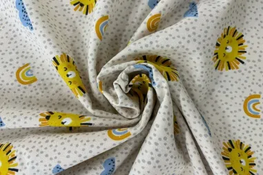 katoenen stoffen met print - Katoen stof - leeuw- ecru - JT219