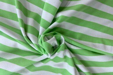 Lime stoffen - Tricot stof - gestreept - limegroen wit - JT224