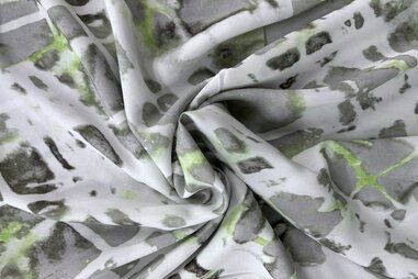 Taupe grijze stoffen - Viscose stof - abstract - grijs taupe tinten met lime en wit - JT226