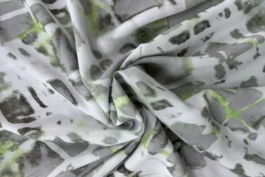 Overige merken stoffen - Viscose stof - abstract - grijs taupe tinten met lime en wit - JT226