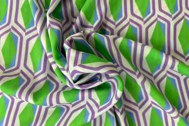 Creme stoffen - Viscose stof - abstract - groen blauw paars creme - JT227
