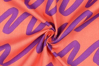 Wave stoffen - Katoen stof - poplin - waves - oranje paars - 4015-022