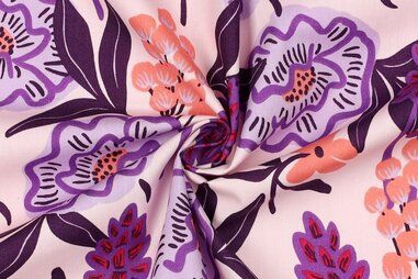VH stoffen - Katoen stof - poplin - bloemen - lilchtroze - 4017-012