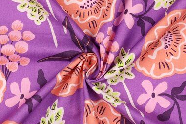 VH stoffen - Katoen stof - poplin - bloemen - paars - 4017-022