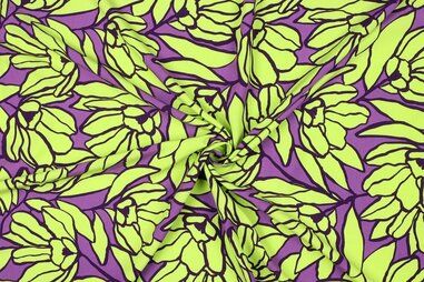 Sjaal stoffen - Viscose stof - Ecovero - bladeren - groen paars - 4014-002