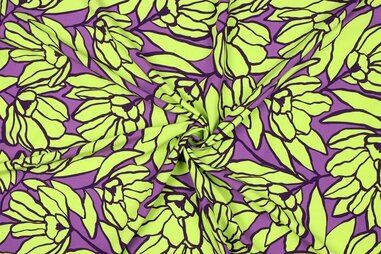 VH stoffen - Viscose stof - Ecovero - bladeren - groen paars - 4014-002