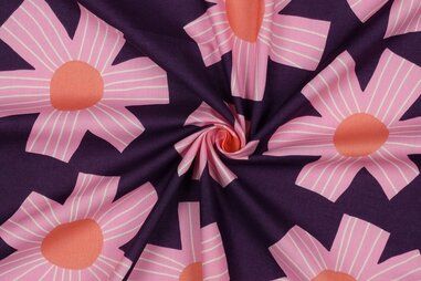 75gr/M² - Voile stof - bloemen abstract - paars roze - 4011-022