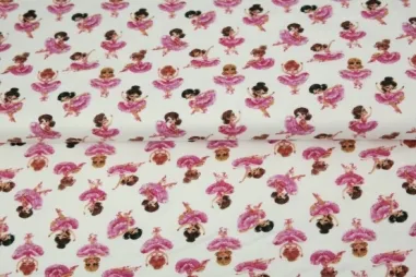 Stenzo stoffen uitverkoop - Tricot stof - digitaal poppetjes - wit - 23266-02