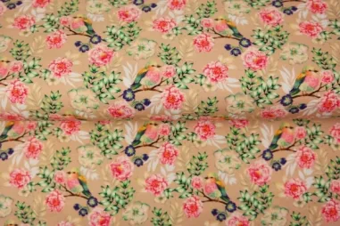 Stenzo stoffen uitverkoop - Tricot stof - digitaal bloemen - lichtbruine - 23253-22