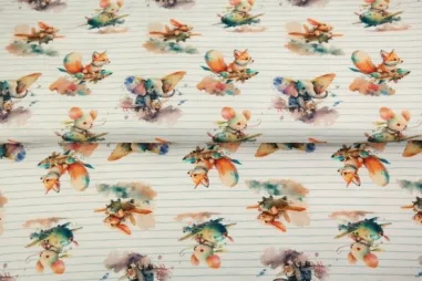 Stenzo Tricot stoffen - Tricot stof - digitaal dieren en streepjes - wit - 23278-02