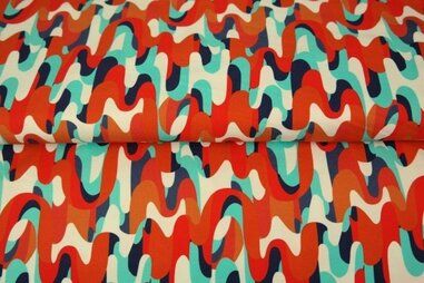 Rode stoffen - Tricot stof - digitaal - leger - rood blauw wit - 23211-11