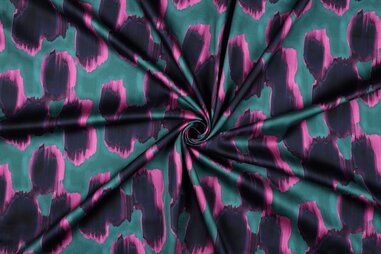 Kleding stoffen - Katoen stof - katoen satijn - abstract - petrol roze donkerblauw - 3109-006