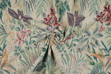 Decoratie en aankleding stoffen - Polyester stof - gobelin - bladeren - ecru - 3451-002